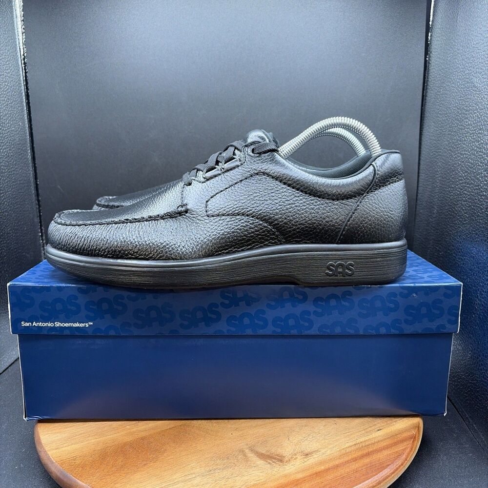 SAS Bout Time Black Leather Mens Size 11.5 S Moc Toe Comfort Loafers Shoes